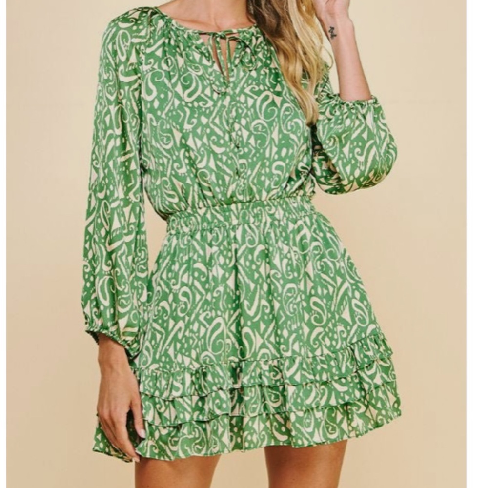 Pinch Green Patterned Satin Mini Dress - Picture 3 of 11